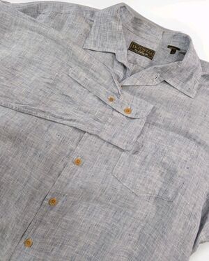 JL Powell Shirt Men’s XL Blue Linen Button Up Long Sleeve Summer Preppy